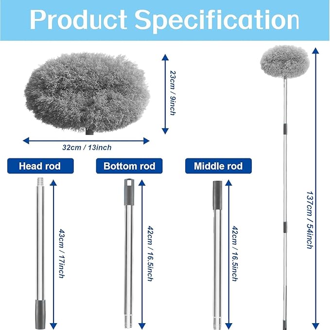 Fan Cleaner Brush with Long Rod Flexible Fan Cleaning Mop Microfiber Dust Cleaner Foldable Duster for Home Cleaning Microfiber Duster for Cleaning of Home, Kitchen, Car, Ceiling BY AKVEON
