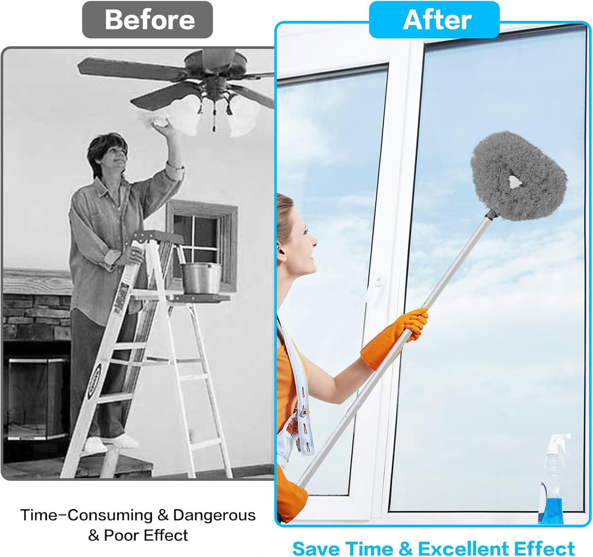 Fan Cleaner Brush with Long Rod Flexible Fan Cleaning Mop Microfiber Dust Cleaner Foldable Duster for Home Cleaning Microfiber Duster for Cleaning of Home, Kitchen, Car, Ceiling BY AKVEON